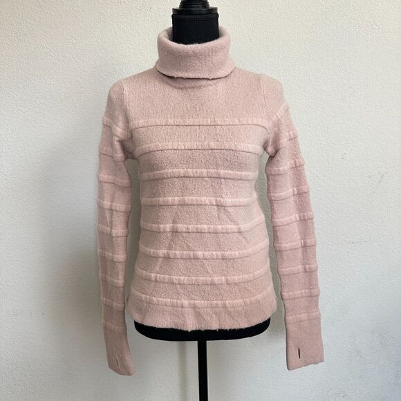 Lacoste Sweater Women 34 US Small Turtleneck Rabbit Wool Blend Knit Light Pink - Picture 1 of 9